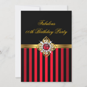 Elegant Red Black Stripe Gold Red Pearl Birthday Invitation
