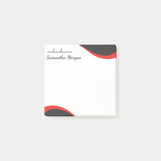 Elegant red & black waves customizable post-it notes (Front)