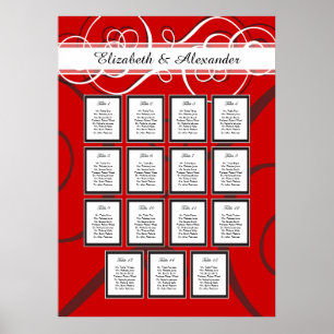 Elegant Red Black Wedding 15 Table Seating Chart
