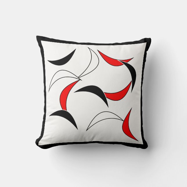 Elegant Red, Black & White Abstract Pattern Throw Pillow (Front)