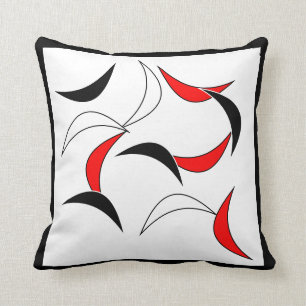 Elegant Red, Black & White Abstract Pattern Throw Pillow