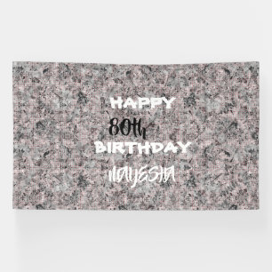 Elegant Red Black & White Floral Birthday Banner 