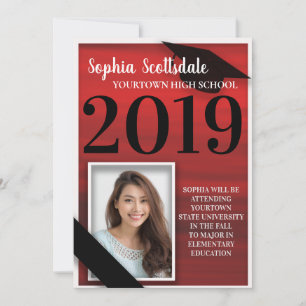Elegant Red Black White Graduation Announcement