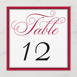 Elegant Red Black & White Script Table Number Card