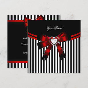 Elegant Red Black White Stripe Birthday Party Invitation