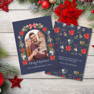 Elegant Red Bloom Berry Ribbon Festive Holiday Card