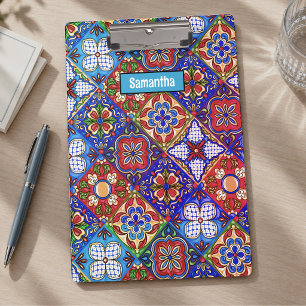 Elegant Red Blue Mexican Talavera Tile Pattern Clipboard