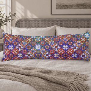 Elegant Red Blue Talavera Tile Mosaic Body Pillow
