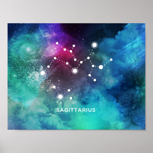Elegant Red Blue Watercolor Nebula Sagittarius Poster (Front)