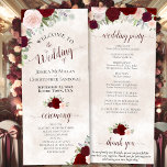 Elegant Red & Blush Pink Watercolor Roses Wedding Program<br><div class="desc">This beautiful wedding program features an elegant boho chic design with hand painted roses in shades of red, burgundy, and blush pink on a marbled dusty rose background. The titles are written in fancy script calligraphy, and there is space for your ceremony and wedding party details, as well as a...</div>