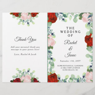 Elegant Red Blush Roses Greenery Wedding Folded