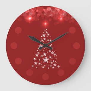 Elegant Red Bokeh Christmas Tree Wall Clock