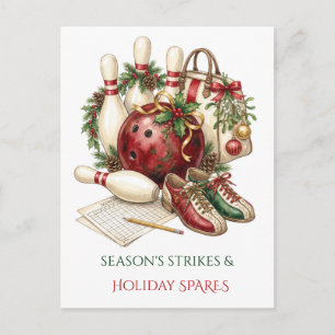 Elegant Red Bow Christmas Bowling  Holiday Postcard