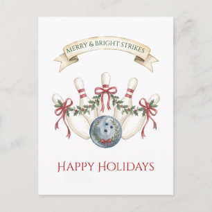 Elegant Red Bow Christmas Bowling  Holiday Postcard