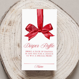 Elegant Red Bow Christmas Diaper Raffle Enclosure Card