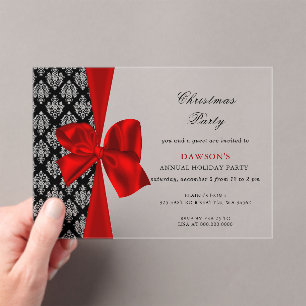 Elegant Red Bow Christmas Holiday party Invitation