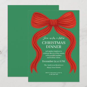 Elegant Red Bow Christmas Party -  Invitation