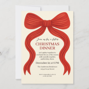 Elegant Red Bow Christmas Party -  Invitation