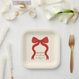 Elegant Red Bow Christmas Party -  Paper Plate