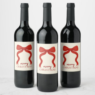 Elegant Red Bow Christmas Party - Wine Label