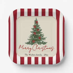 Elegant Red Bow Christmas Tree Party Paper Plates
