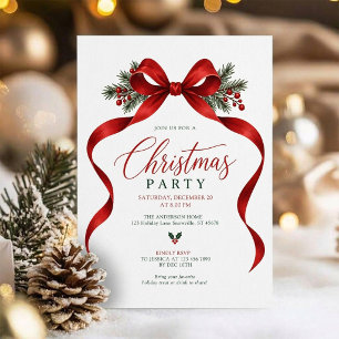 Elegant Red Bow Classic Christmas Party Invitation