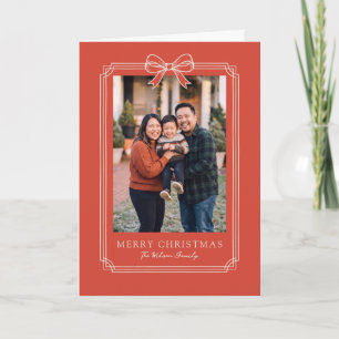 Elegant Red Bow Design Merry Christmas Photo Holiday Card