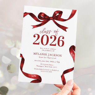 Elegant Red Bow Graduation Party Invitation