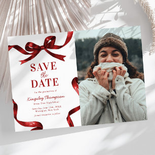 Elegant Red Bow Graduation Save the Date