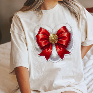 Elegant Red Bow Heart With Gold Button Tri-Blend Shirt