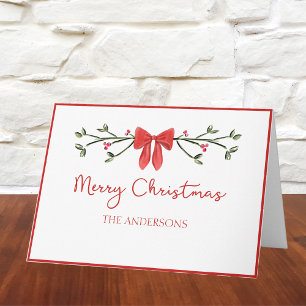Elegant Red Bow & Holly Personalized Christmas  Card