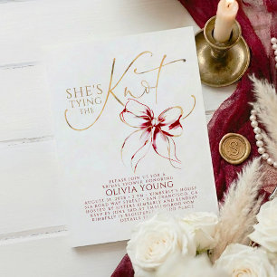 Elegant Red Bow She's Tying The Knot Bridal Shower Invitation