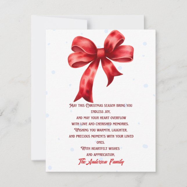 Elegant Red Bow SnowFlake Christmas Holiday Card (Front)