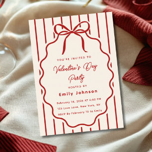 Elegant Red Bow Valentine’s Day Party Invitation