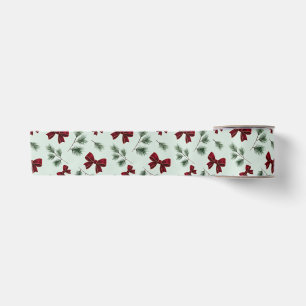 Elegant Red Bow Winter Greenery Satin Ribbon