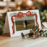 Elegant Red Bow with Greenery Photo Christmas Holiday Card<br><div class="desc">Elegant Red Bow with Greenery Photo Christmas Holiday Card. Click the personalize/edit with design tool button to customize this design with your personal details.</div>