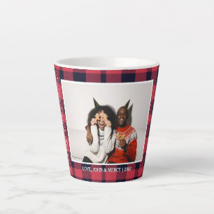Elegant Red Buffalo Plaid Christmas Couple Photo Latte Mug