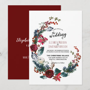 Elegant Red Burgundy Floral Christmas Wedding Invitation