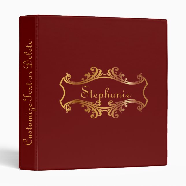 Elegant Red Burgundy Maroon Gold Personalized Chic Binder (Front/Spine)