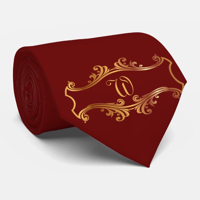 Elegant Red Burgundy Maroon Gold Personalized Chic Tie (Rolled)