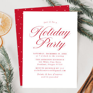 Elegant Red Calligraphy Script Holiday Party Invitation