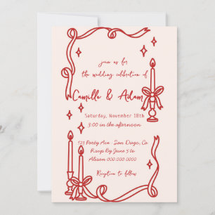 Elegant Red candle Hand Drawn Wedding invitation