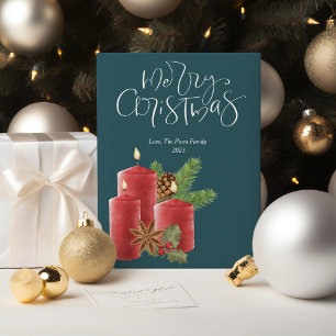 Elegant Red Candles Christmas Flat Holiday Card