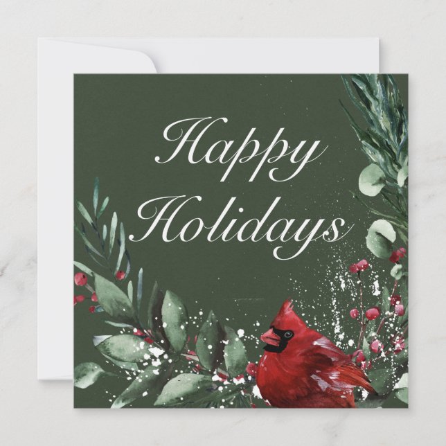 Elegant Red Cardinal Christmas Happy Holidays Holiday Card (Front)
