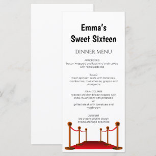 Elegant Red Carpet Hollywood Sweet 16 Birthday Menu