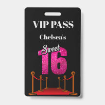 Elegant Red Carpet Hollywood Theme Sweet 16 VIP Badge