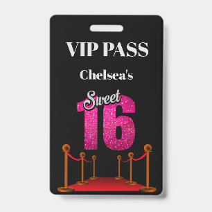 Elegant Red Carpet Hollywood Theme Sweet 16 VIP Badge