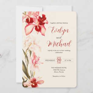 Elegant Red Cattleya Orchids Flowers Wedding Invitation
