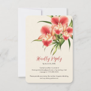 Elegant Red Cattleya Orchids Flowers Wedding RSVP Card