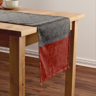 Elegant Red & Charcoal Damask Star Pattern  Short Table Runner